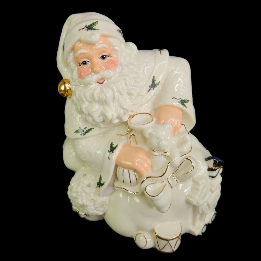 Santa Claus Christmas Centerpiece White Musical Gold Trim Holly Working Video